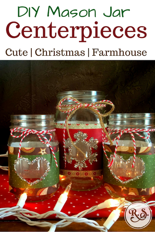 Beautiful DIY mason jar centerpieces for Christmas. They’re easy to adapt & make for weddings, for graduations, or for birthdays! Very rustic & glittery, perfect for country-homestead decorations.