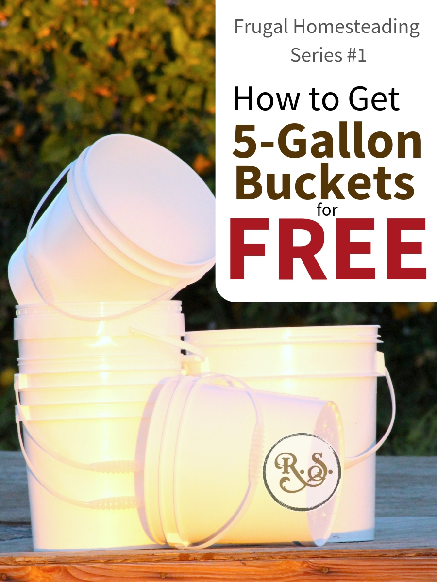 Five gallon bucket costs add up fast on a homestead. But they're easy to find free! Learn to stop spending money on them in this frugal homesteading article. #fivegallonbuckets #frugal #homesteading