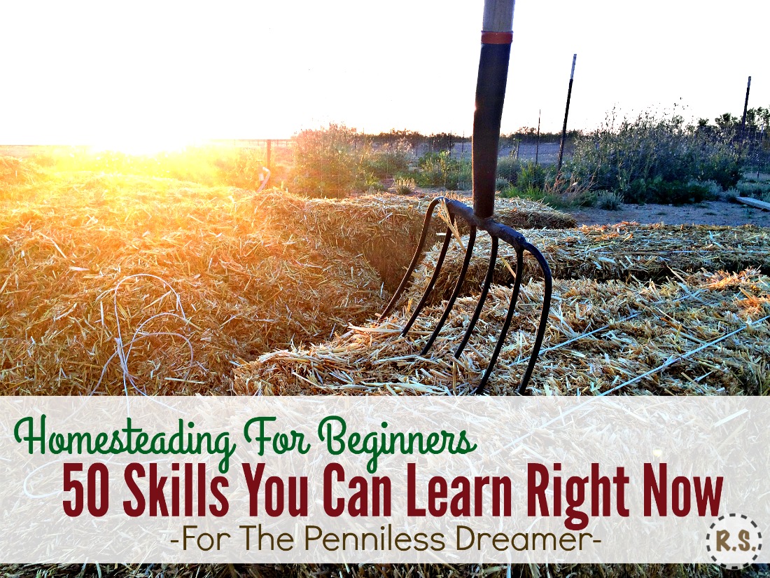 Here are 50 skills every homesteader needs. Ideas for a self-sufficient, urban & frugal life. Get your homesteading dream going! It’s homesteading for beginners with little money, right where you are.